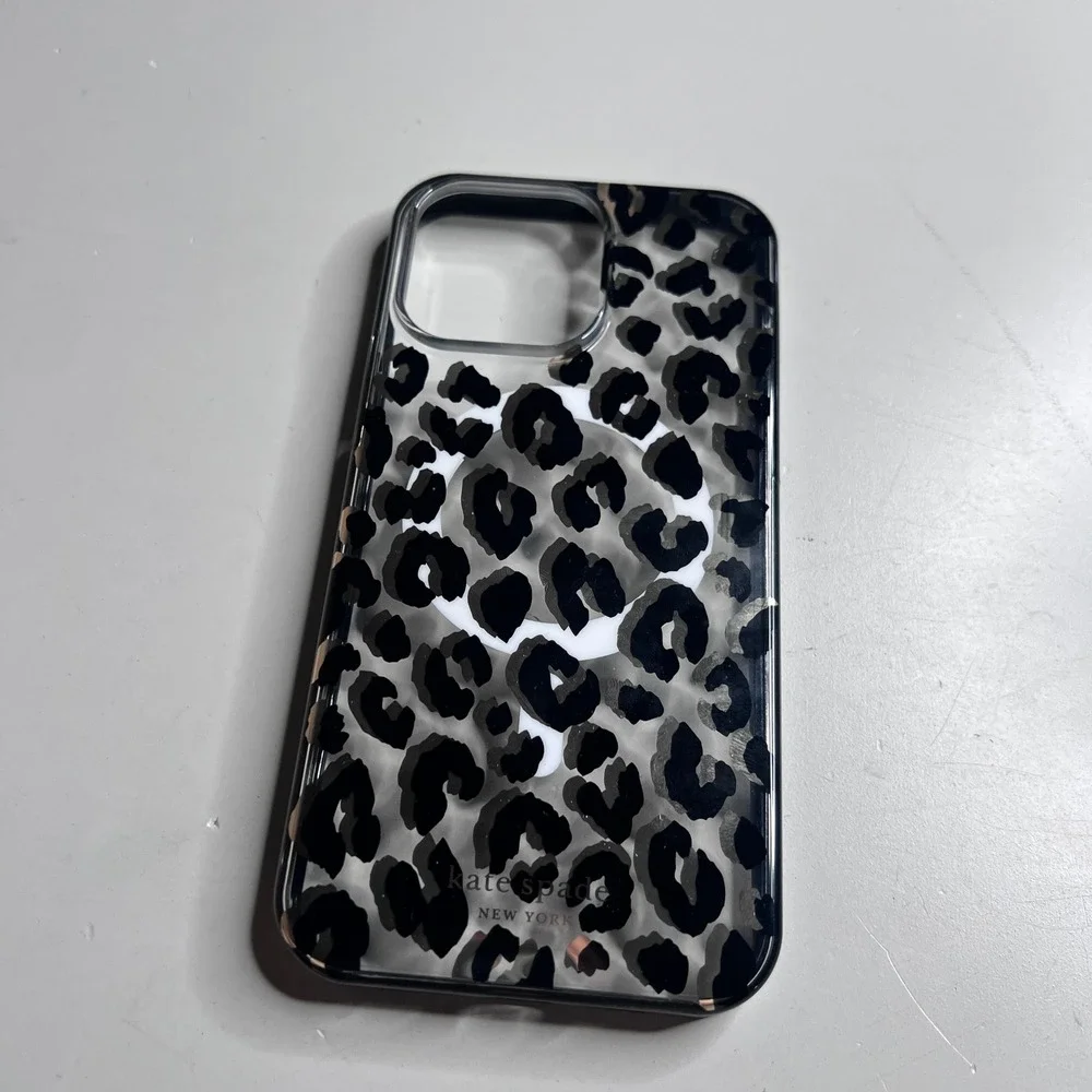 Kate Spade iPhone 14‎ Pro Max Case Leopard Print MagSafe Clear Black Grey